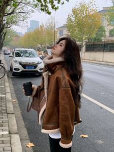 Furmore integrated lamb hairy outer set female suede retro locomotive clothes jacket fur short sheep shear coat winter
