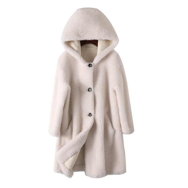 Haining Fur 2024 Winter New Style Sheep Shear Coat Women's Hooded Lamb ...