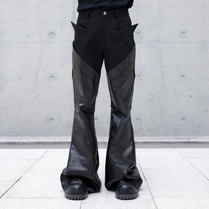 
CHRYSOMALLON trendy coated waxed men's micro-flared split deconstructed casual flared pants wax pants leather pants