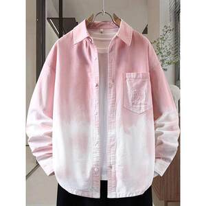 
Trendy brand gradient denim shirt jacket men's pink 2025 autumn youth high-quality personalized sun protection thin jacket