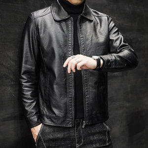 
New top leather jacket men's spring and autumn leather jacket light business casual square collar fashionable versatile PU leather jacket jacket