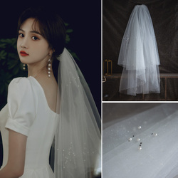 Shuiwu R0340 Bridal Headwear New Korean Style Pearl Veil Beaded Short Veil Wedding Dress Travel Photo Studio