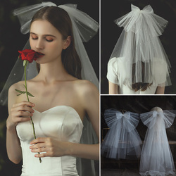 Shuiwu R0335 Bridal Headwear New Korean Style White Bow Veil Short Wedding Dress Travel Photo Hair Accessories