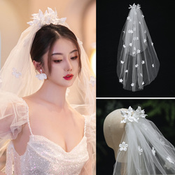 Shuiwu R0412 Bridal Veil New Korean Flower Soft Gauze White Forest Short Style Photo Travel Hair Accessories