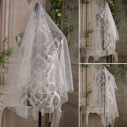 Water Dance R0216 Bridal Wedding Veil New Beaded Veil Photo White Retro Style Soft Veil Photo