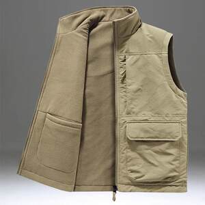 Double -sided wearing vest men in autumn and winter plus velvet shoulder vest leisure sports shake granular velvet horses standing collar sleeveless jacket