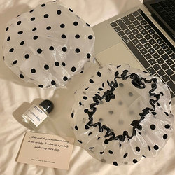 Polka Dot Double-Layer Shower Cap for Women, Waterproof for Both Dry and Wet Use, Shower Head Cover for Home Kitchen, Special Hair Cover for Oil Fume Prevention