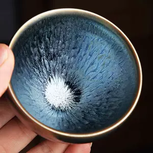 R42 N25手作り 6客 茶器高級品『銀油滴釉.茶盞』超稀珍品 曜変油滴星天目 茶道具 窯変星目盞 茶盞 抹茶碗 煎茶碗 茶器 建窯 幻想的な釉景 純手工油滴建陽建盞茶杯套裝名家高檔泡茶盞杯陶瓷單個男女主人杯|建盞