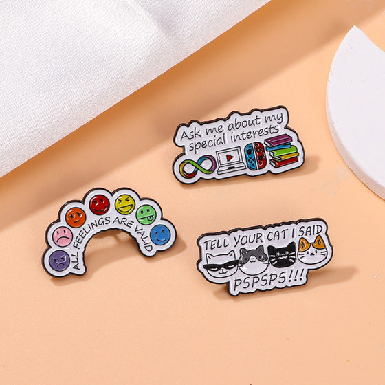 
Cross-border new product cute animal cat cartoon badge cool color expression black English letter small brooch