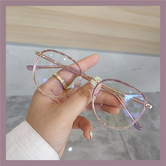 Xiaohongshu tea color glasses anti -blue -light myopia, women's circular radiation -proof net red eye frame can be equipped with degree