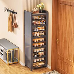 Steel Shoe Cabinet for Home Use, Narrow Model for Entryway, Multi-Layer Shoe Rack, Flip-Top Style, Movable Storage Rack, Gap Storage Cabinet