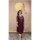 Autumn and winter high-end mother's wear V-neck knitted dress loose belly-covering large size mid-length sweater dress with three-quarter sleeves