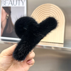 Korean Cute Plush Hair Clip Mink Fur Hair Claw Stylish Internet Celebrity Fur Claw Clip Back of the Head Clip Shark Clip for Women