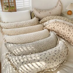 Cotton and Linen Long Dormitory Moon Pillow, Multi-Functional Lumbar Pillow, Maternity Pillow, Baby Comfort Pillow, Bedside Cushion, Super Soft