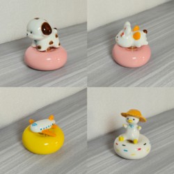 Jingdezhen Trendy Ceramic Rotating Small Ornaments Cute Animal Car-Mounted Rotating Decorative Figurines Holiday Gifts