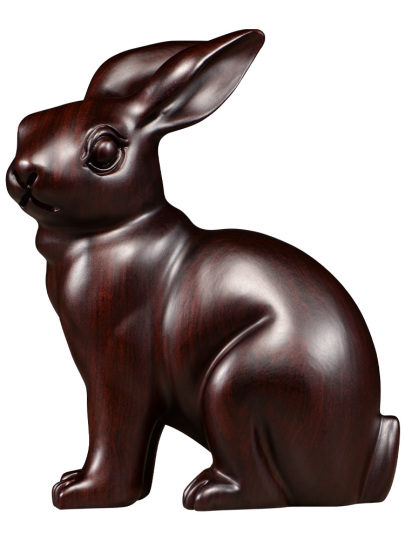エボニーウッドカービングウサギオーナメント - 手持ち式干支ウサギ彫刻