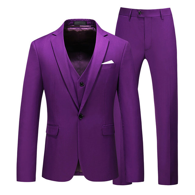 Dark purple men's suit three-piece slightly fat men's suit groom ...