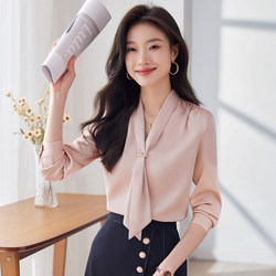 Pink Chiffon Shirt Women's Top 2026 New Style High-End Professional Ribbon Shirt Interview Outfit Formal Suit