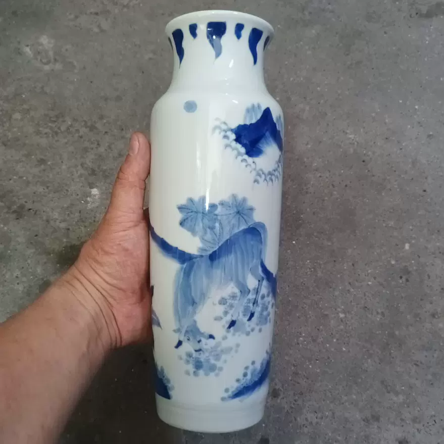 【横浜同一個人蔵】大清雍正年製(款 清代青花龍紋長頸瓶 高33.3cm ★中国古玩骨董AG05(同日落札同梱可) 清代 大清雍正年製 陶磁器 青花龍紋 長頸瓶仁染