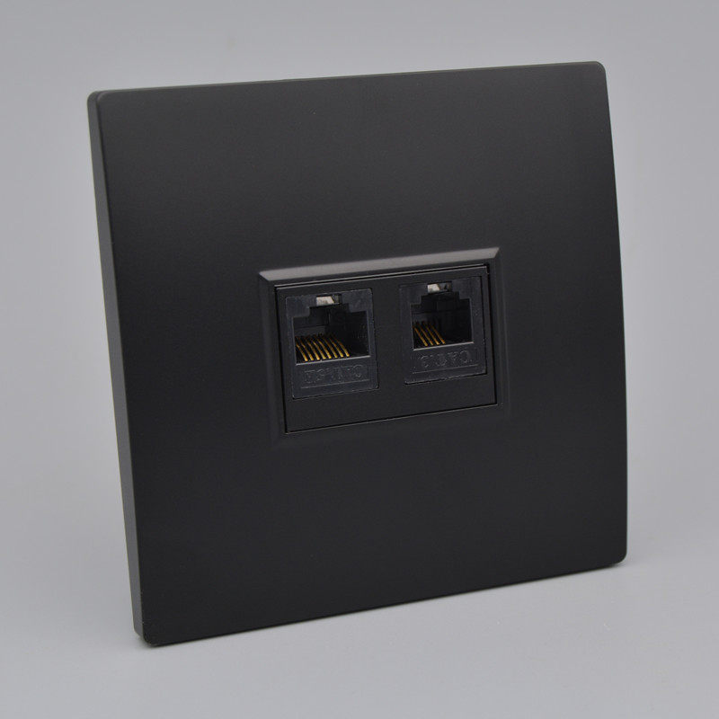 مقبس شبكة وهاتف Severite 86 من النوع الأسود - RJ45/RJ11 بمنفذ مزدوج