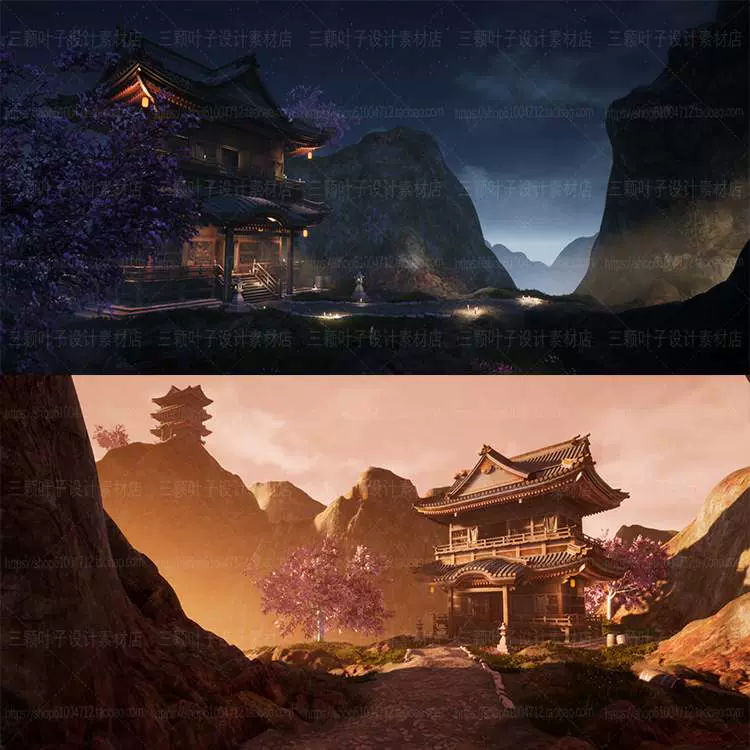 Ue4深山神社和风场景资源包日式传统建筑樱花山洞游戏cg素材
