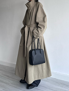 
UXI autumn high-end style stand collar loose shoulder-length lapel British long coat trench coat for women