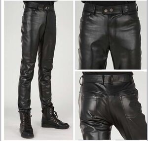 Increase code autumn and winter fashion trend Korean version of slim men's leather pants men's trousers tight men's leather pants small feet motorcycle