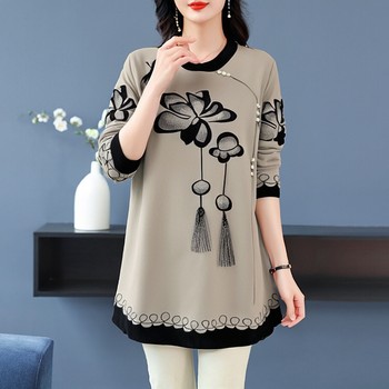 Plus size plus size mother's spring and autumn belly-covering dress, middle-aged and stylish mid-length bottoming shirt and skirt for women