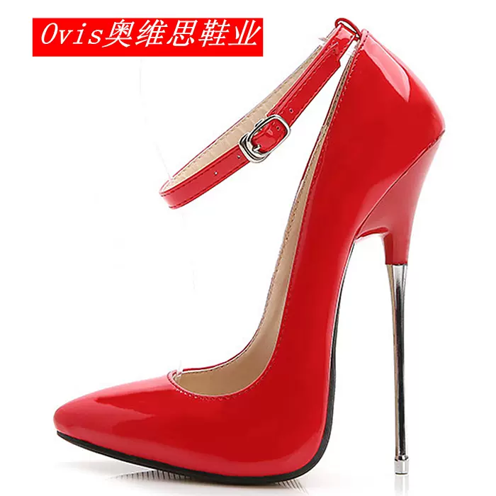 新品13/16cm尖头高跟鞋超细跟大码恨天高漆皮情趣性感SM伪娘鞋-Taobao