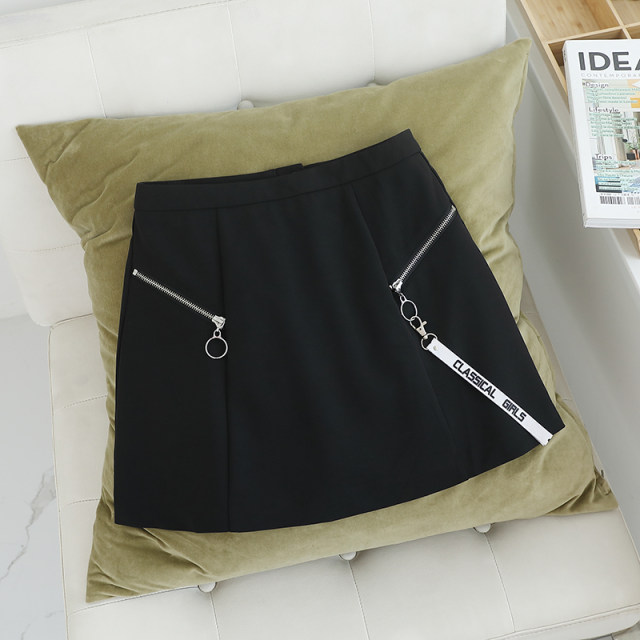 L discount women's skirt A-line skirt mid-waist zipper decoration solid color short skirt commuting OL style casual and versatile

