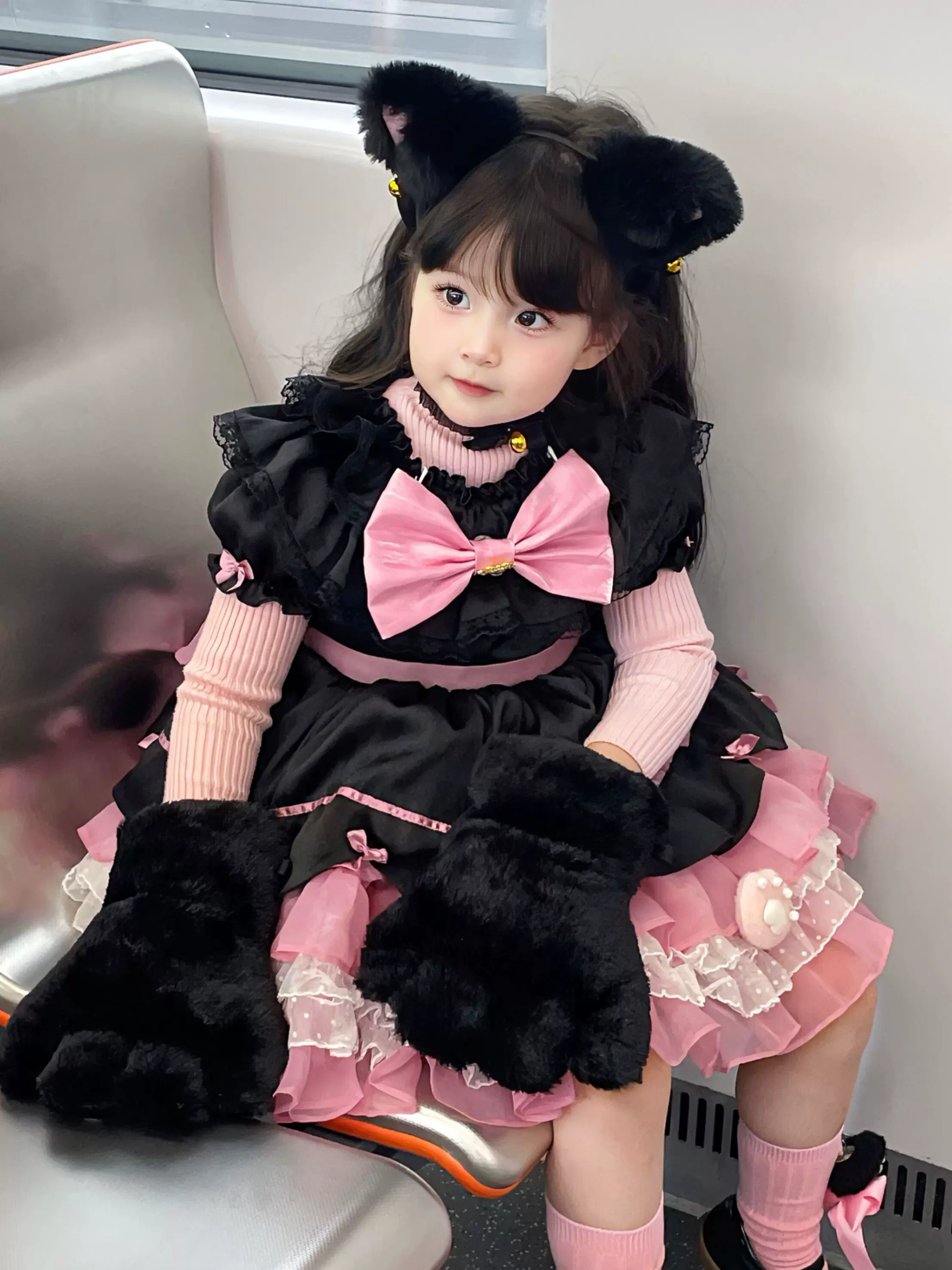 kw女童洛丽塔公主裙小猫咪cos服冬露娜猫春夏儿童粉色蓬蓬连衣裙