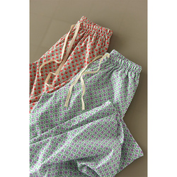 Self-made Summer Wear Comfortable Thin Cotton Environmental Dyeing Printing Home Trousers Ins Wind Loose Pajamas Women