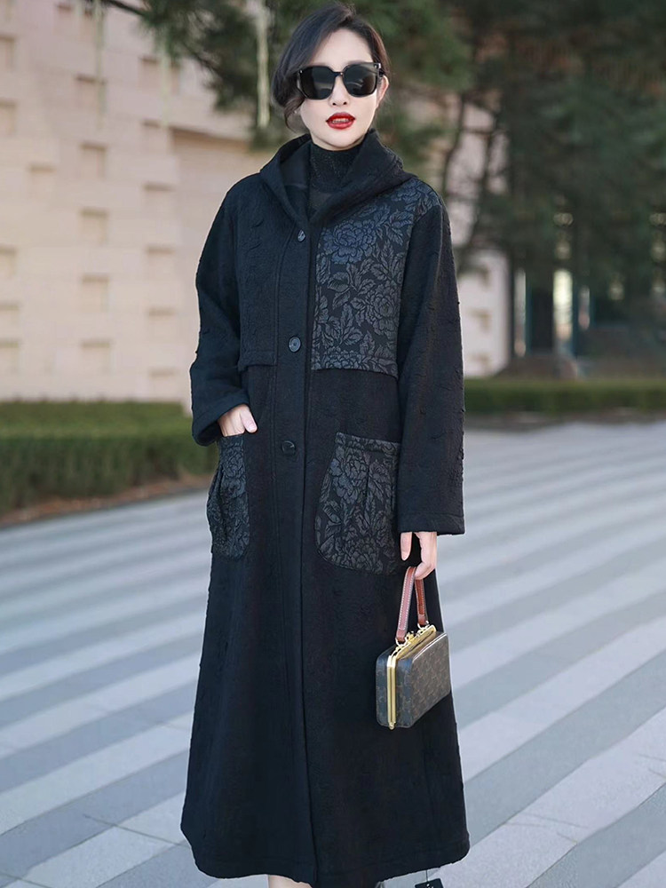 Winter Korean Thick Cotton-padded Jacket Mid-length Plus Velvet Thick Parker Hooded Plus Size Middle-aged Women's Jacket