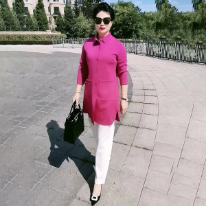 
High-end solid color air cotton windbreaker spring and autumn new loose and slimming middle-aged mother's mid-length shirt large-size jacket