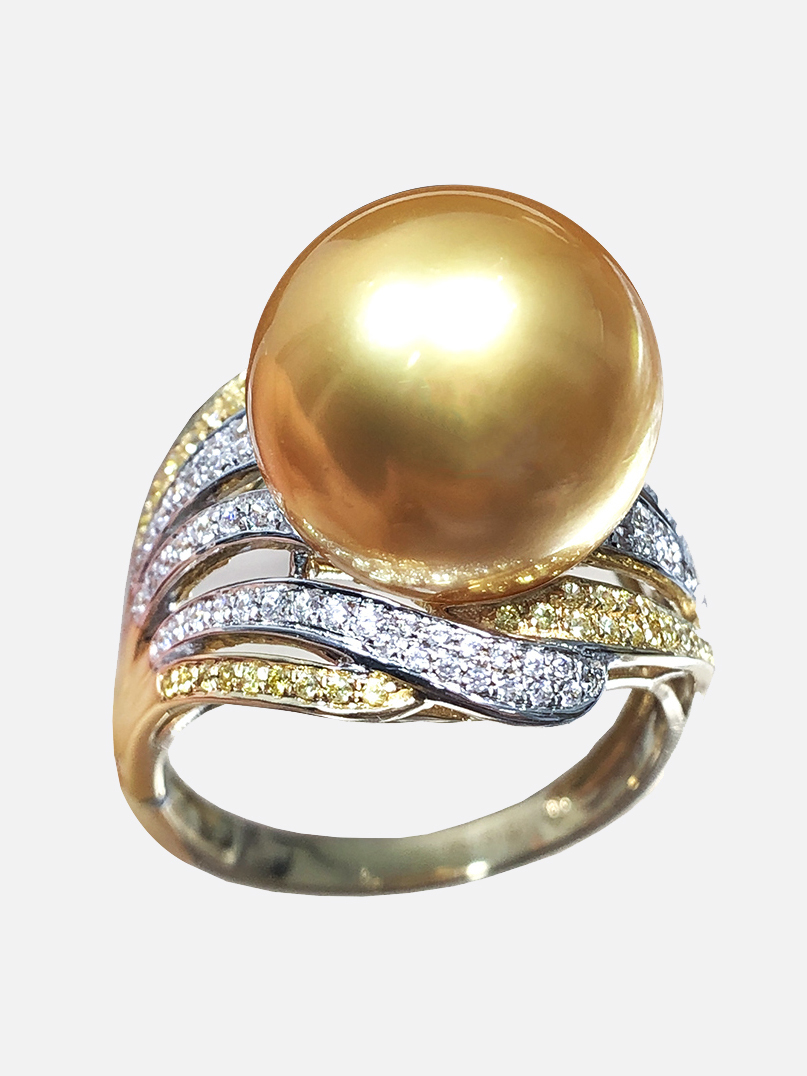 子凡妮珠宝  金色正圆珍珠指环