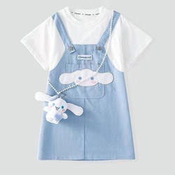 Children's Clothing Girls' Summer Suspender Dress Short-Sleeved Fake Two-Piece Dress 2026 Cinnamon Dog Fresh Style Girl's Dress Trendy