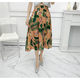 2021 autumn women's French retro printed A-line skirt elastic high-waisted slim and versatile mid-length skirt