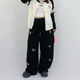 Milu's large-size women's clothing for spring casual loose embroidered wide-leg floor-slimming sports sweatpants fat mm slimming 200 Jin [Jin equals 0.5 kg]