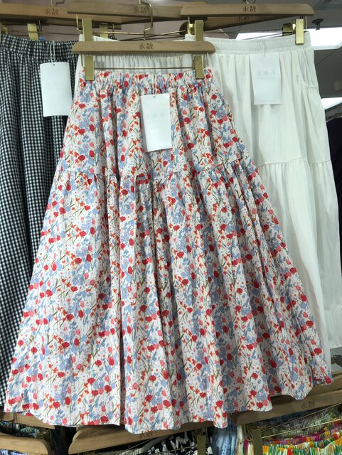 Pastoral style small floral skirt literary and artistic style sweet age-reducing outfit pocket loose slim print midi skirt