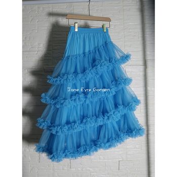 Layered asymmetric mesh cake skirt fluffy skirt
