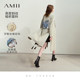 Amii 2025 Spring New Style Roller Sleeve Hydrangea Printed Belt Jacket Women's High Slit Top