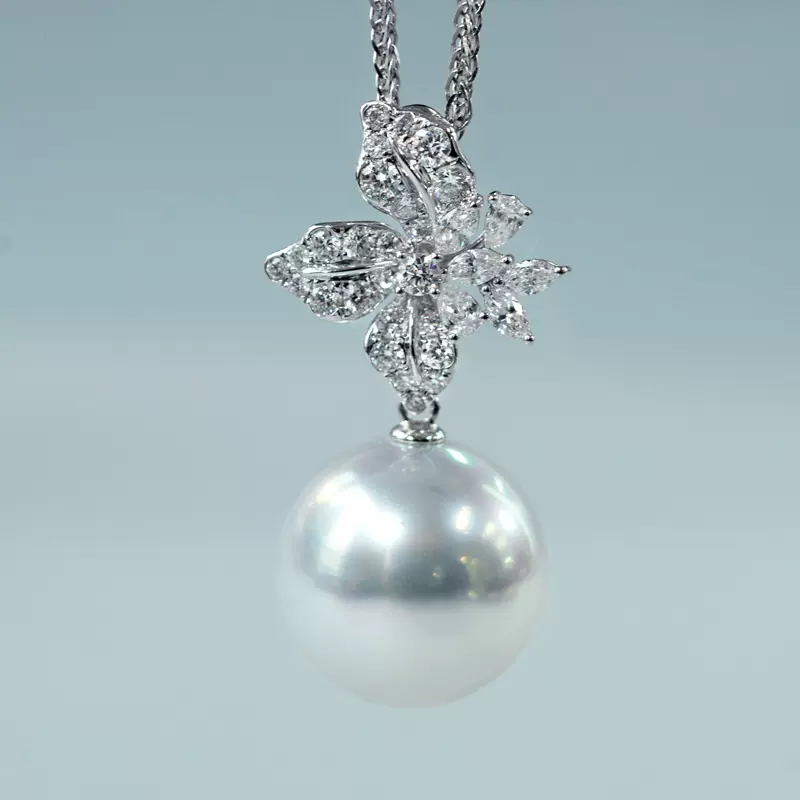 日本Akoya珍珠項鍊稀有小真多麻天然海水珍珠首飾藍灰色珍珠項鏈