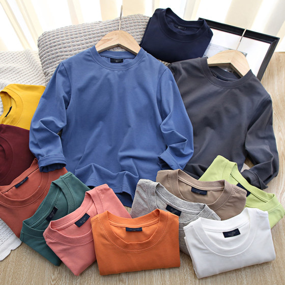 Color Western Basic Bashe Basic T ~ Boys long -sleeved T -shirt in the big boy pure color bottom shirt baby wild top
