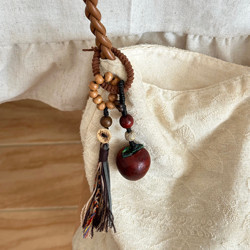 Apple Wood Carving Handmade Woven Bag Charm Phone Chain Wooden Original Pendant Birthday Gift Recommendation Bag Charm