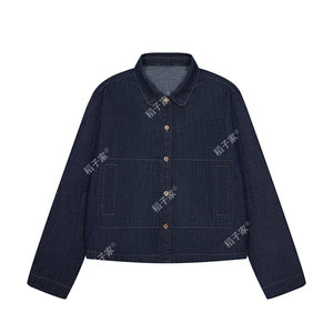 
2025 Autumn Japanese retro dark blue topstitch design simple pocket denim jacket top for women 891