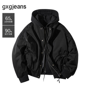 
gxg.jeans men's black fake two-piece pocket design short hooded down jacket men's 25 winter new product