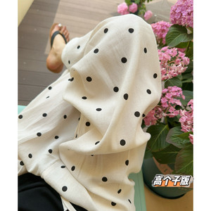 
Maomaojia Extra Long Women's Pants Summer Elastic Waist Cotton Linen Polka Dot Casual Pants Women's Cool Pants Loose Wide Leg Pants Trousers
