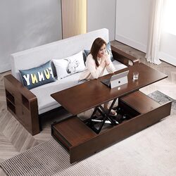 Solid Wood Sofa Bed Multi-Function Folding Dual-Use Double Electric Lift Coffee Table Desk All-In-One Multi-Purpose