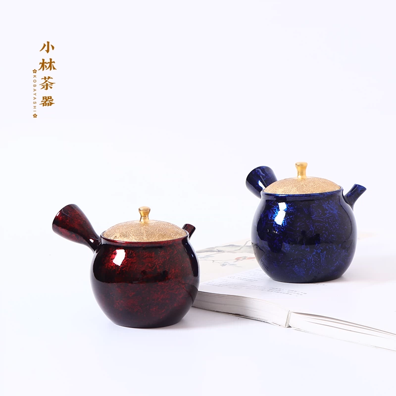 日本常滑烧昭龙造梅原昭二作侧把急须茶壶金盖天目泡茶壶