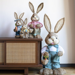 Jk Mu Space Living Room Large Floor-Standing Ornament Light Luxury Handmade Straw Rabbit Wedding Garden Photo Studio Creative Decoration